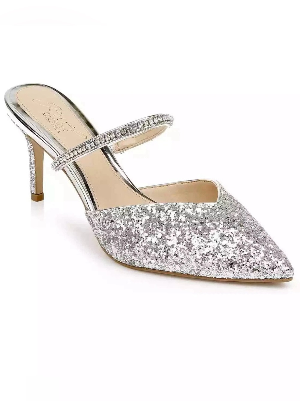Jewel Badgley Mischka Silver Jan Evening Mules 8.5